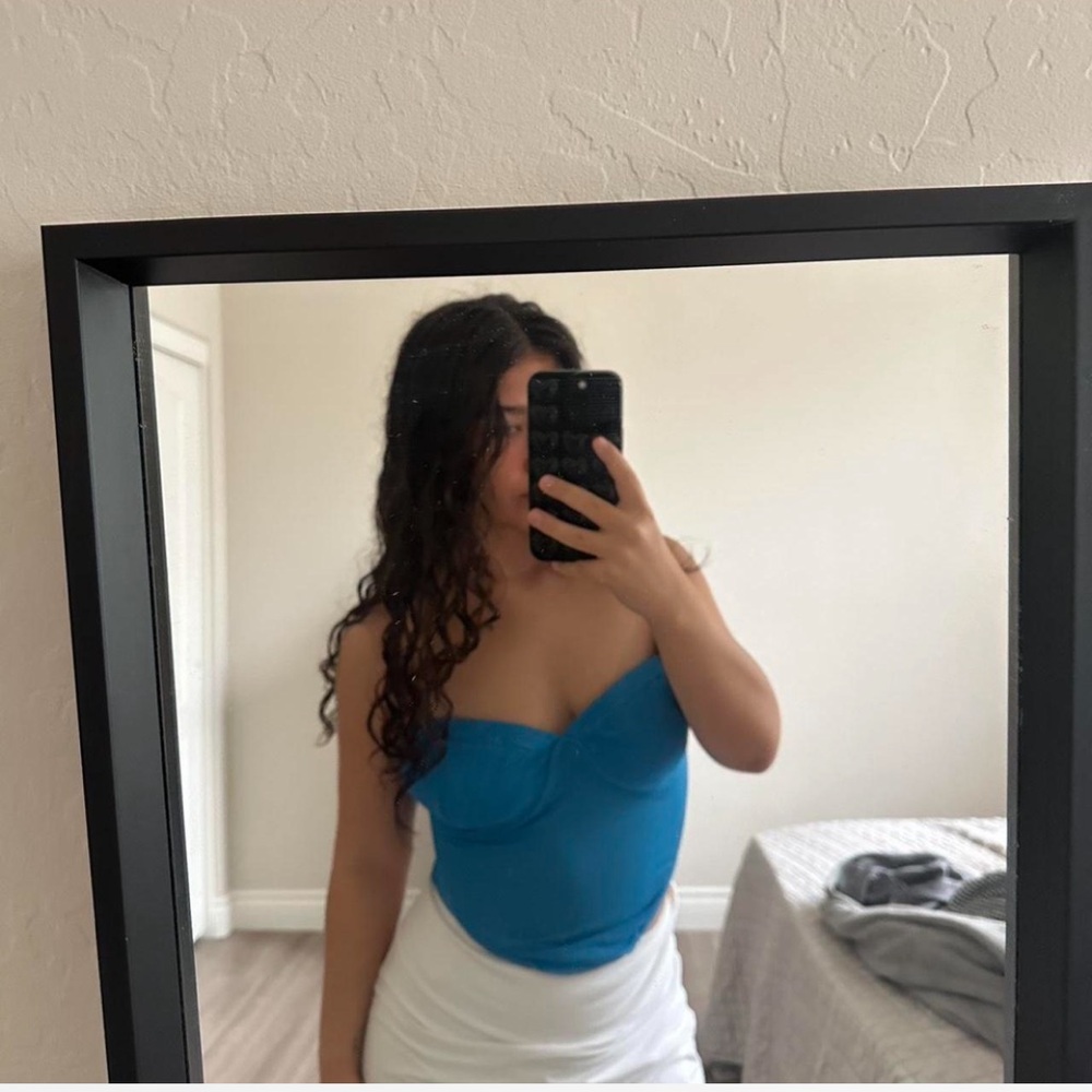 Tiger Mist Vibrant Blue Strapless Corset Top